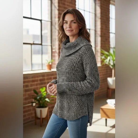 Jason Maxwell Textured Cowl Neck Sweater - Brown and Gray - Picture 2 of 4